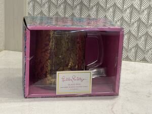 Lilly Pulitzer 12 oz Glass Mug Gold Calypso Coast NEW